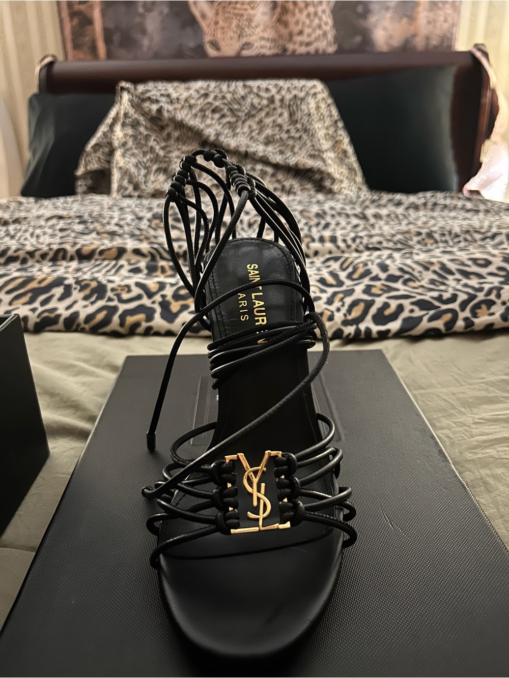 Saint Laurent Black Leather Caged Lace-Up YSL Heels - Size 35 (VIP/Archive)